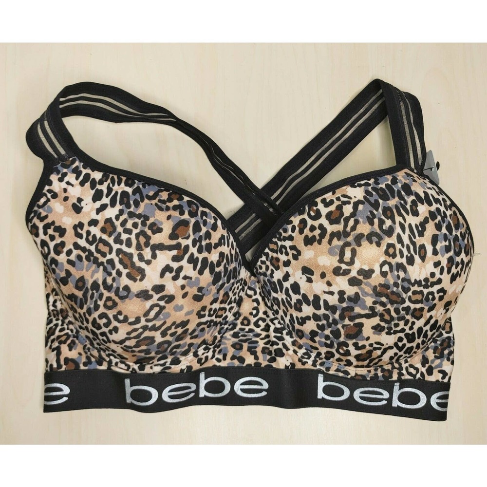 Bebe Sport Bra NWT Size 1X Leopard Print Black